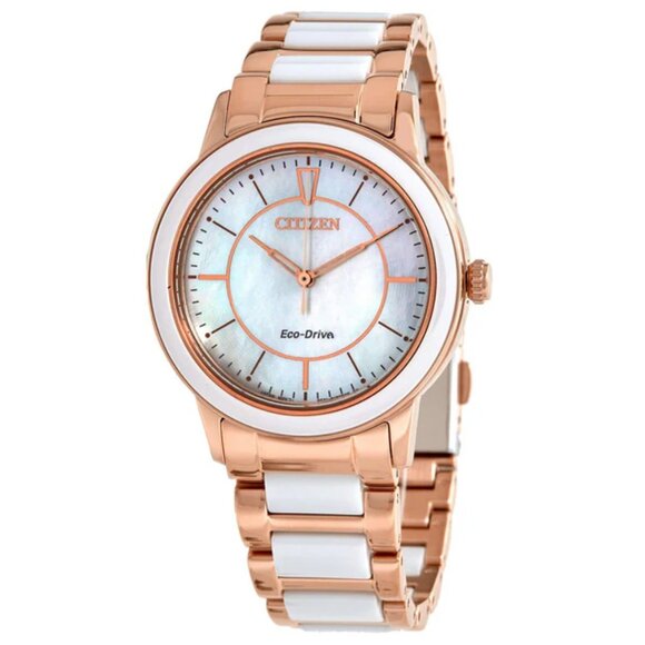 CITIZEN EM0743-55D CHANDLER ECODRIVE MOP WHITE/ROSE GOLD CERAMIC WOMENS WATCH